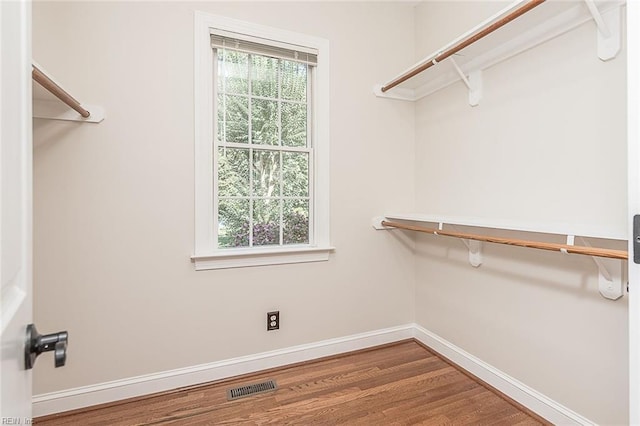 spacious closet with hardwood / wood-style flooring