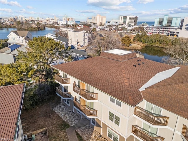 aerial view with a water view