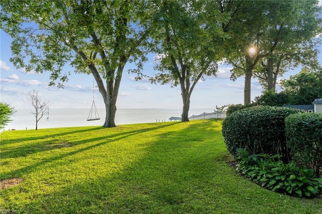 view of yard with a water view