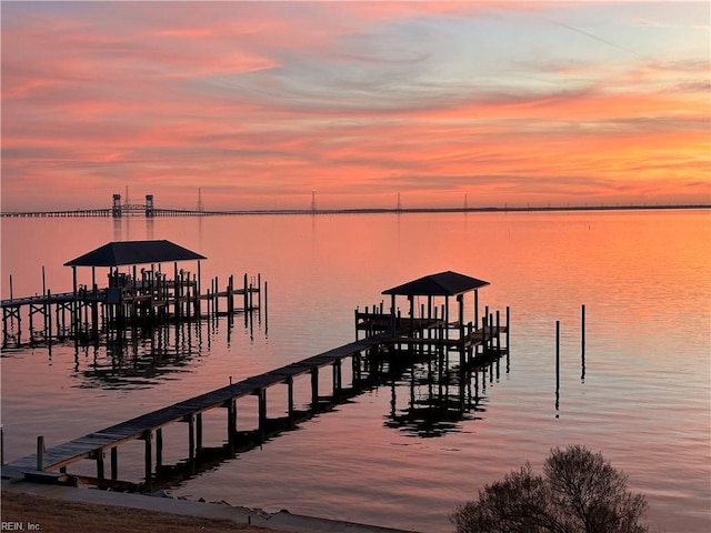 dock area with a water view