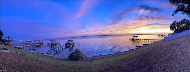 view of dock with a water view