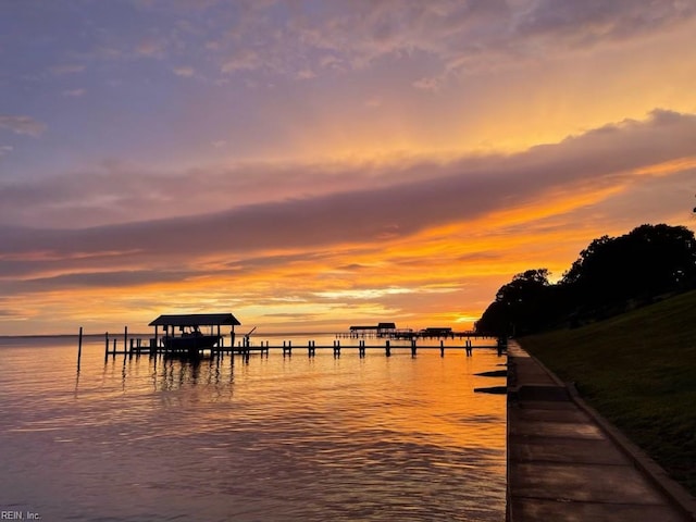 view of dock featuring a water view