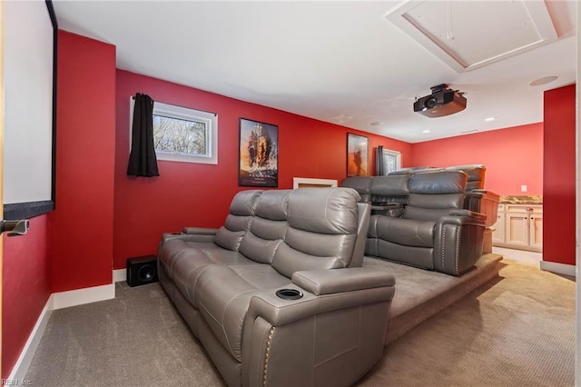 view of carpeted home theater room