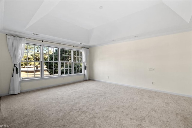 empty room with a tray ceiling and carpet