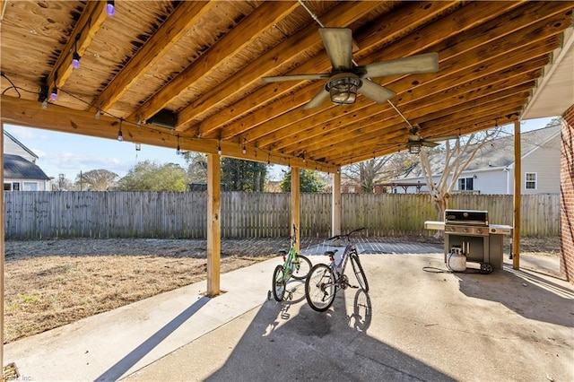 view of patio / terrace with grilling area and ceiling fan