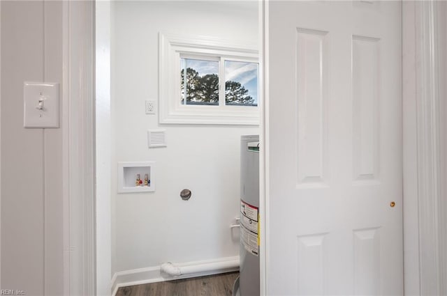 clothes washing area featuring hookup for a washing machine and dark hardwood / wood-style floors