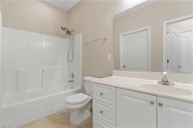 full bathroom featuring toilet, tile patterned flooring, shower / bath combination, and vanity