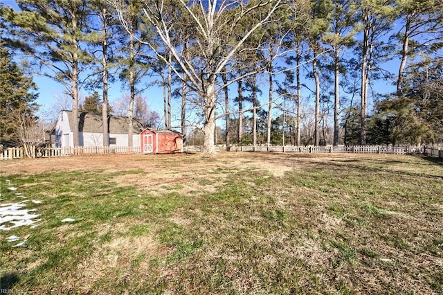 view of yard featuring a storage unit