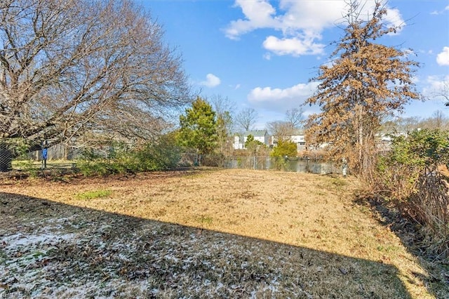 view of yard with a water view