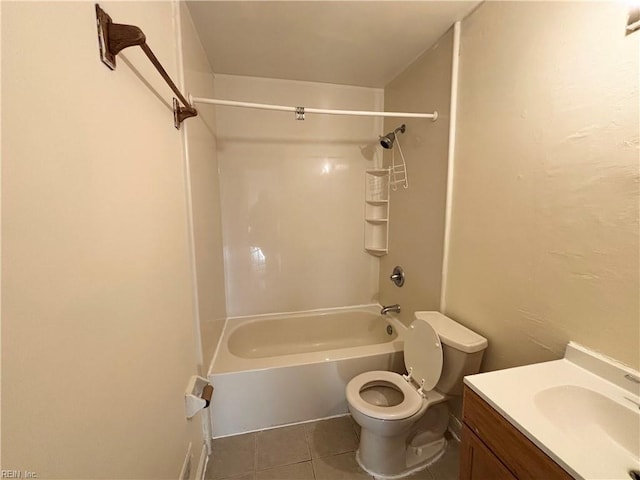 full bathroom featuring toilet, shower / bathtub combination, tile patterned floors, and vanity