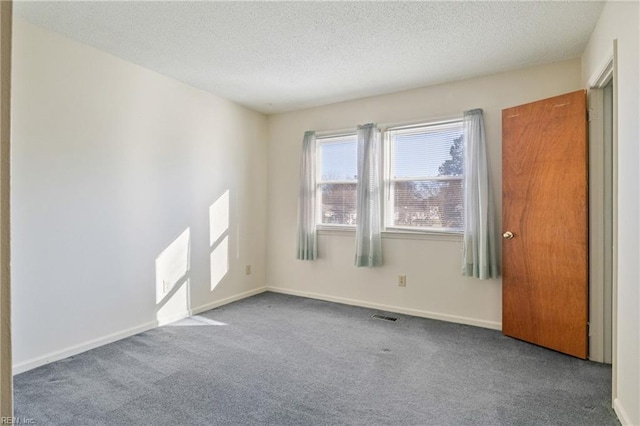 empty room with carpet floors and a textured ceiling