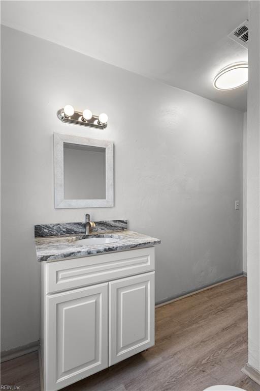 bathroom with hardwood / wood-style flooring and vanity