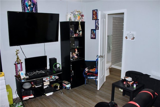 living room with hardwood / wood-style flooring