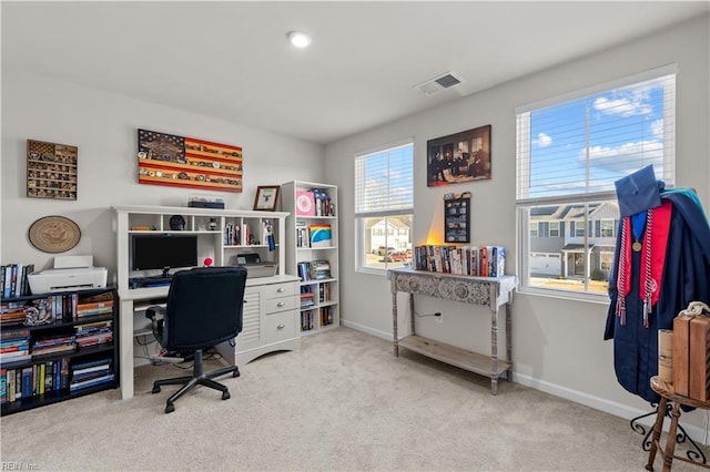 view of carpeted home office