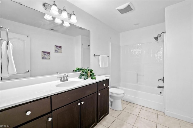 full bathroom featuring toilet, bathing tub / shower combination, tile patterned floors, and vanity