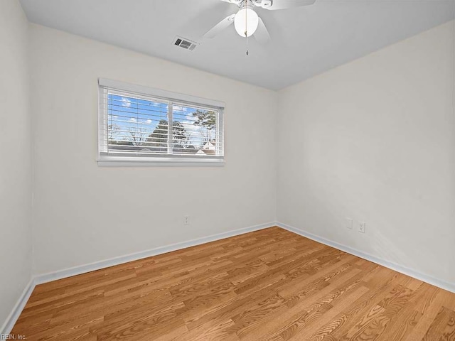 empty room featuring ceiling fan and light hardwood / wood-style floors