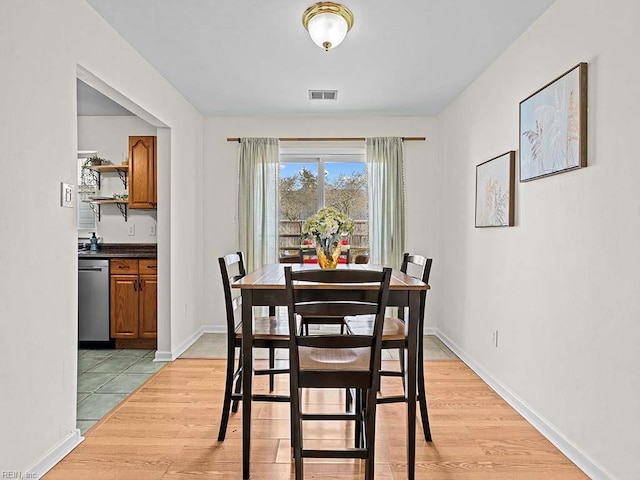 dining room with light wood-type flooring