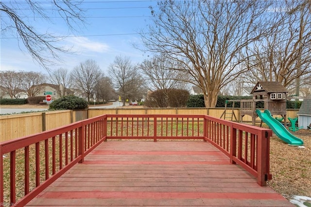 wooden deck with a playground