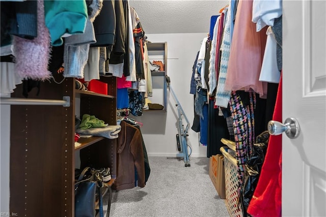 spacious closet featuring light carpet