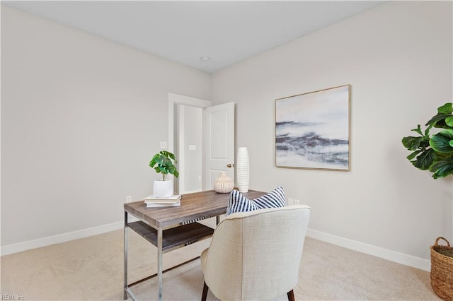 home office featuring light colored carpet