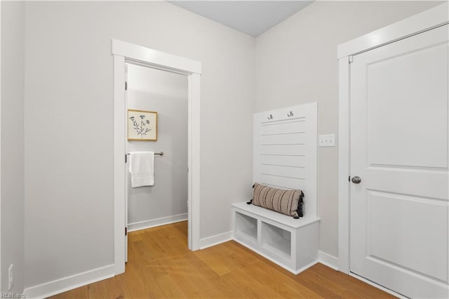 mudroom with wood-type flooring