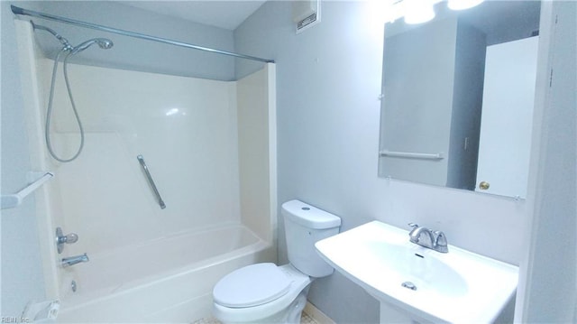 full bathroom with toilet, shower / bath combination, and sink