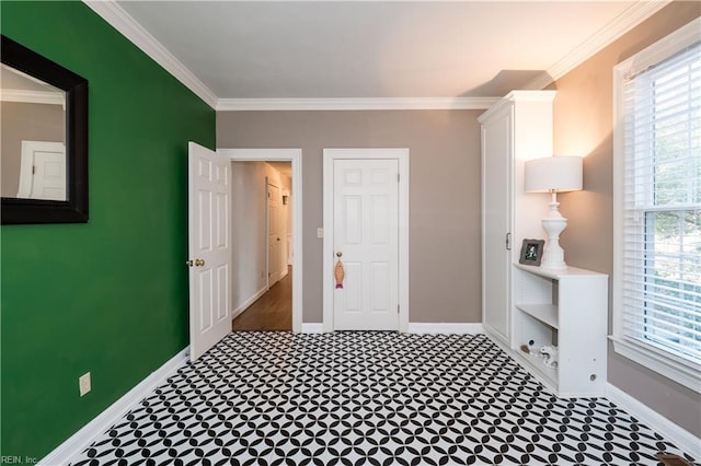 bedroom with crown molding