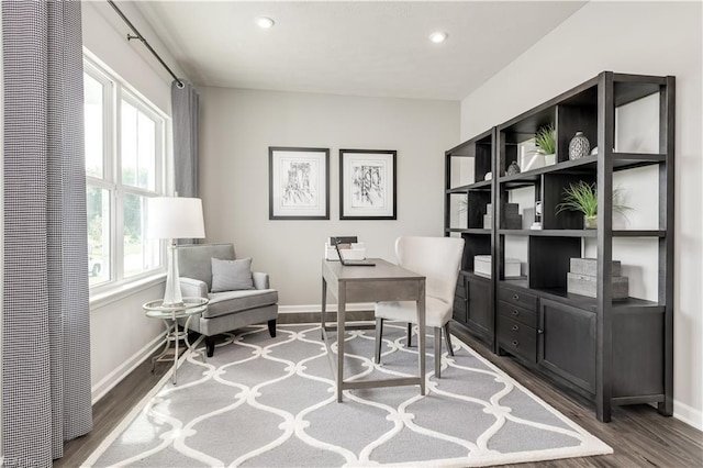 office area with baseboards, a wealth of natural light, and wood finished floors