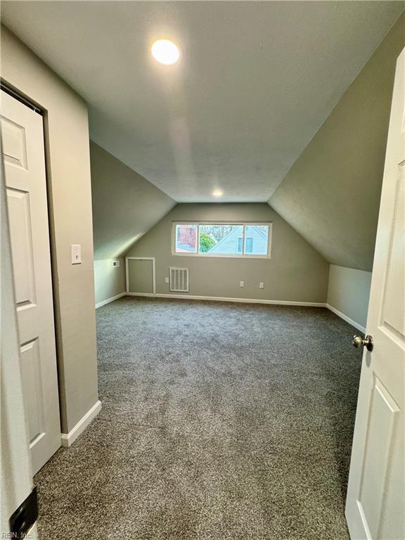 additional living space with carpet and vaulted ceiling