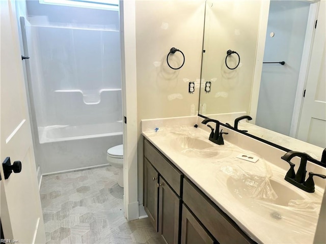 full bathroom with shower / bath combination, toilet, and vanity