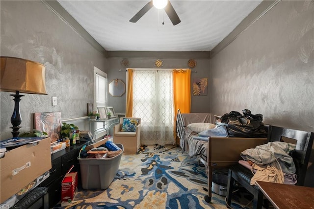 interior space featuring ceiling fan