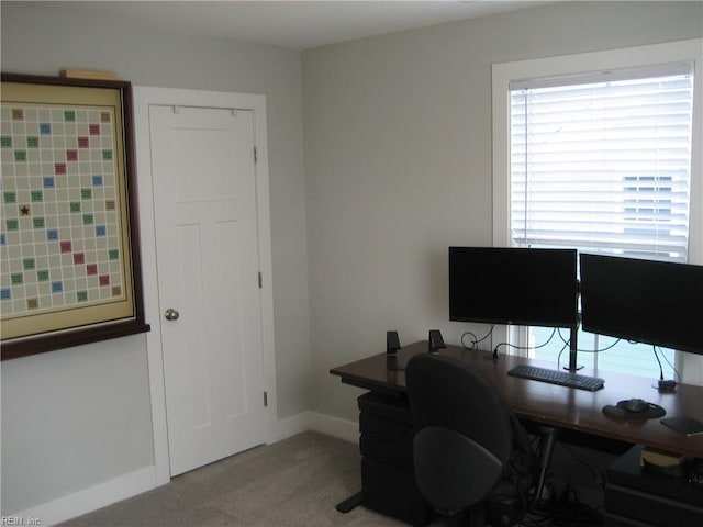 view of carpeted home office