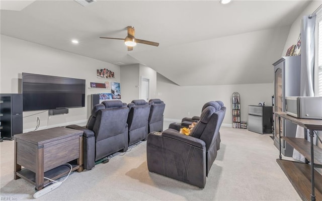 interior space featuring ceiling fan and vaulted ceiling