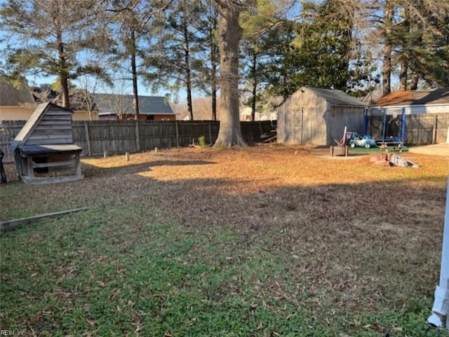 view of yard featuring a storage shed