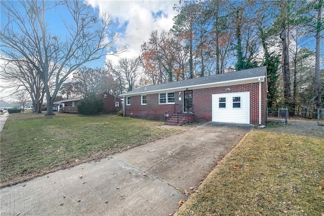 single story home with a garage and a front yard