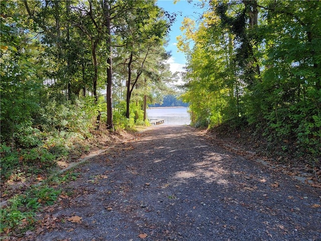 view of road with a water view