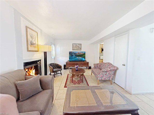 living room featuring light tile patterned flooring