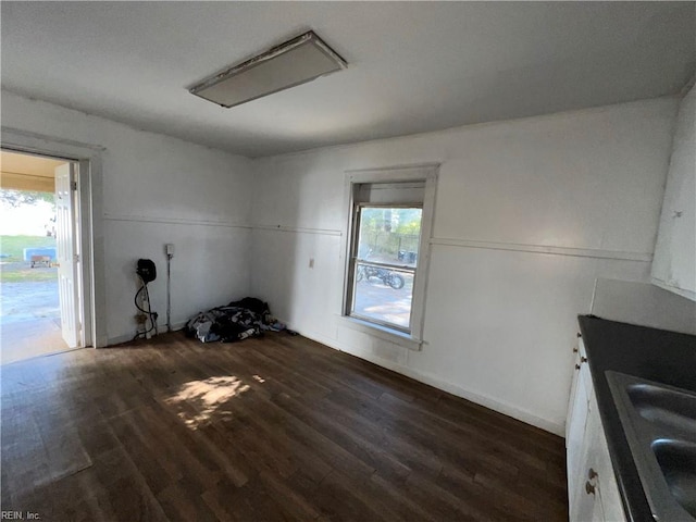 unfurnished dining area featuring dark wood-type flooring and sink