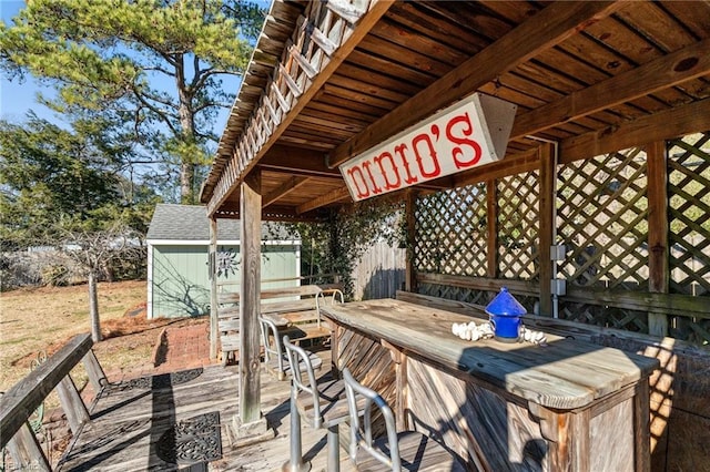 deck with an outdoor bar