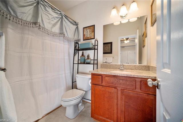 bathroom featuring vanity, toilet, and tile patterned flooring