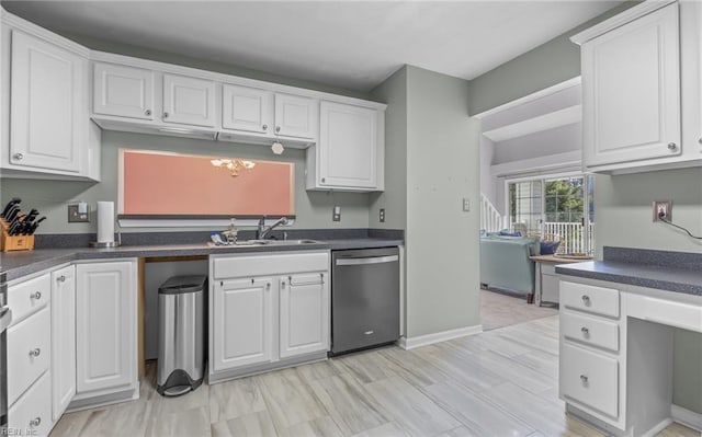 kitchen with white cabinets, stainless steel dishwasher, and sink