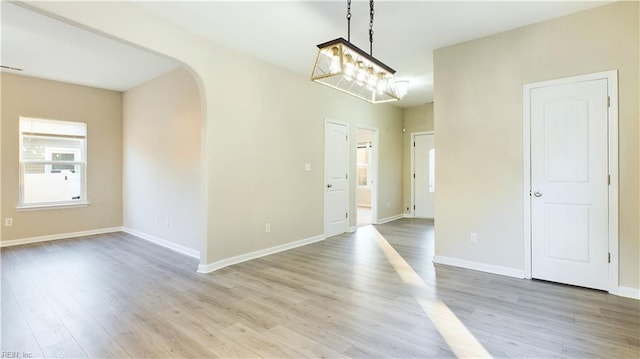 unfurnished dining area featuring light hardwood / wood-style flooring