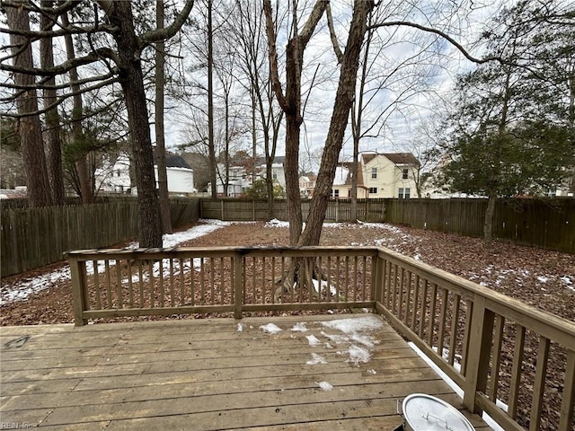 view of snow covered deck