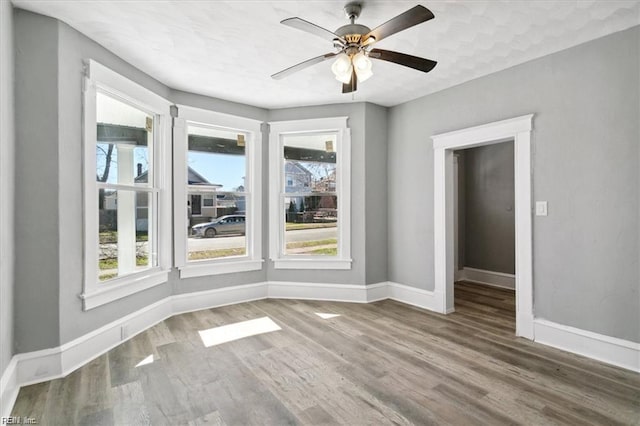 spare room with ceiling fan and wood-type flooring