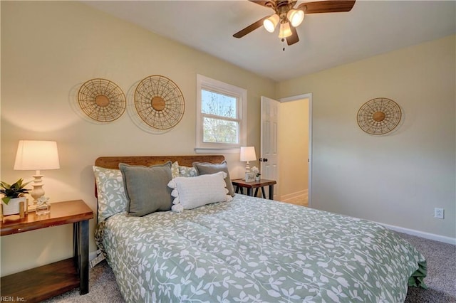 bedroom featuring ceiling fan and carpet flooring