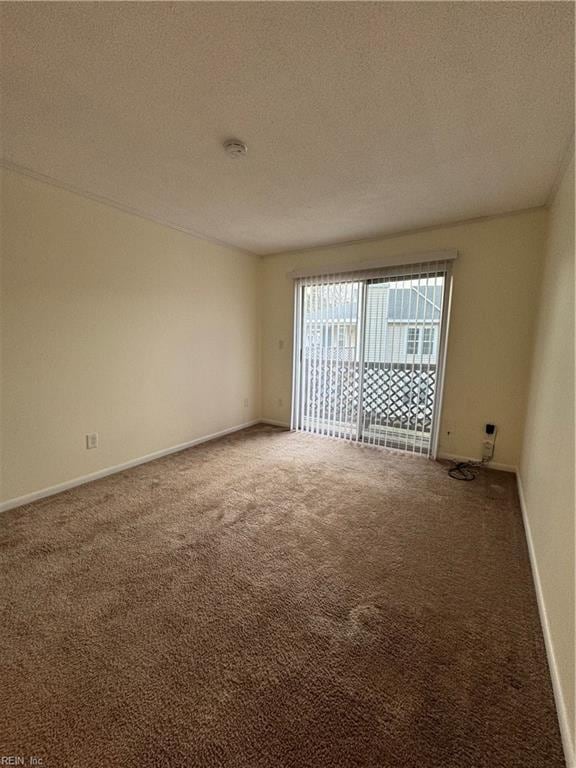 unfurnished room with carpet and a textured ceiling