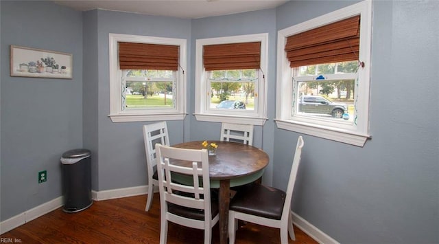 dining area featuring dark wood-type flooring