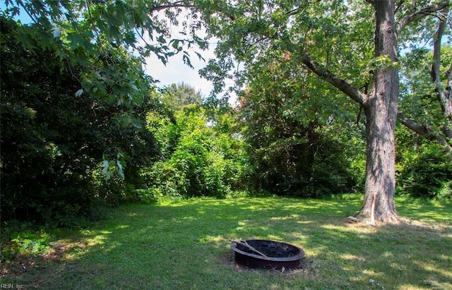 view of yard featuring an outdoor fire pit