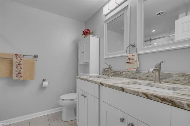 bathroom featuring toilet, vanity, and tile patterned flooring