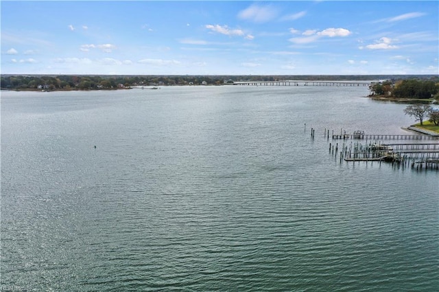 property view of water featuring a boat dock